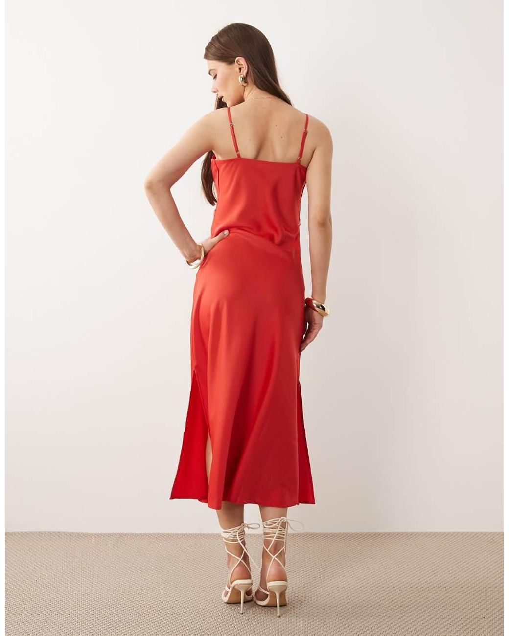 Y.A.S Red Satin Cami Midi Dress