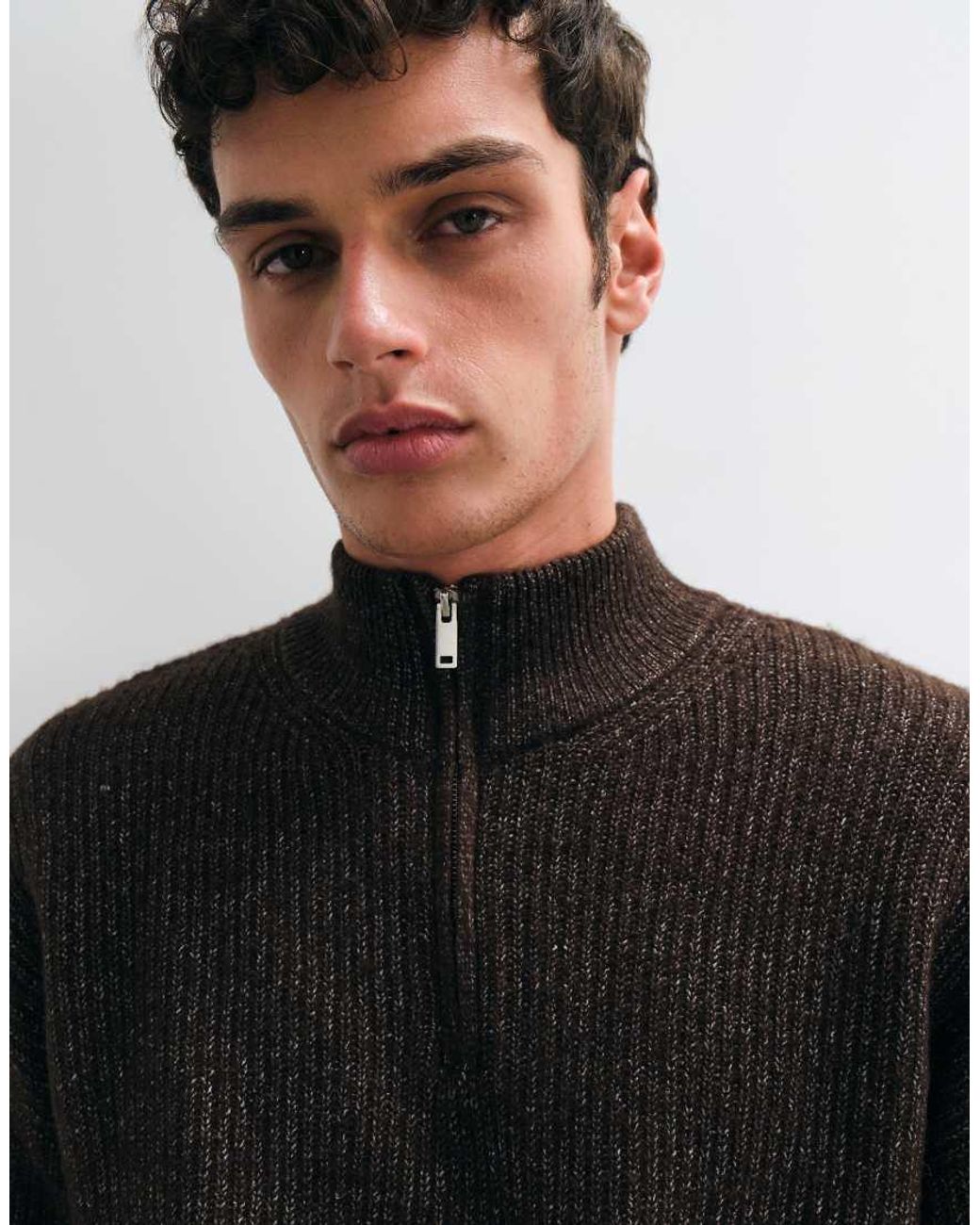 New Look Black Fisherman Knit 1/4 Zip Jumper for men