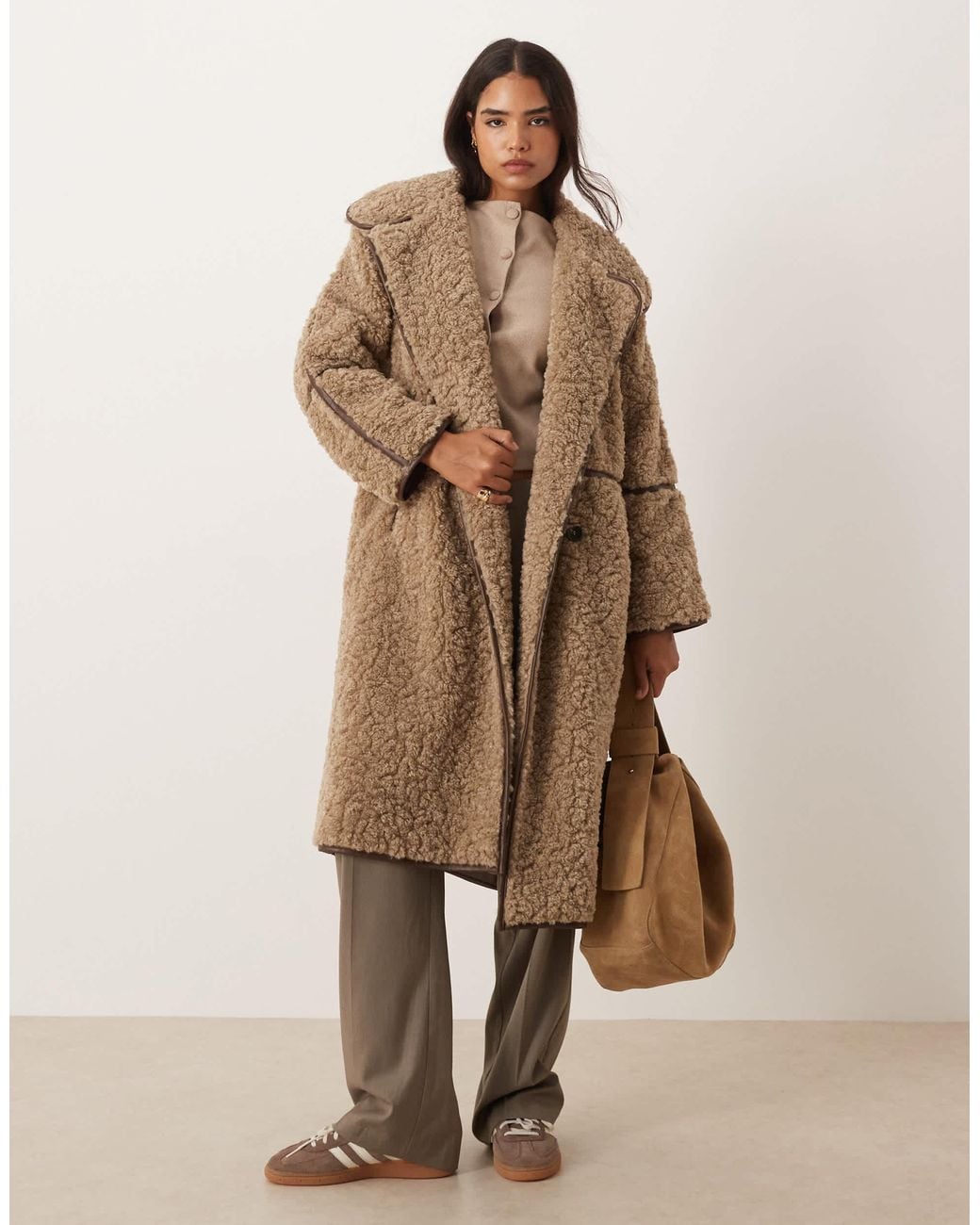 ASOS Natural Longline Shearling Coat