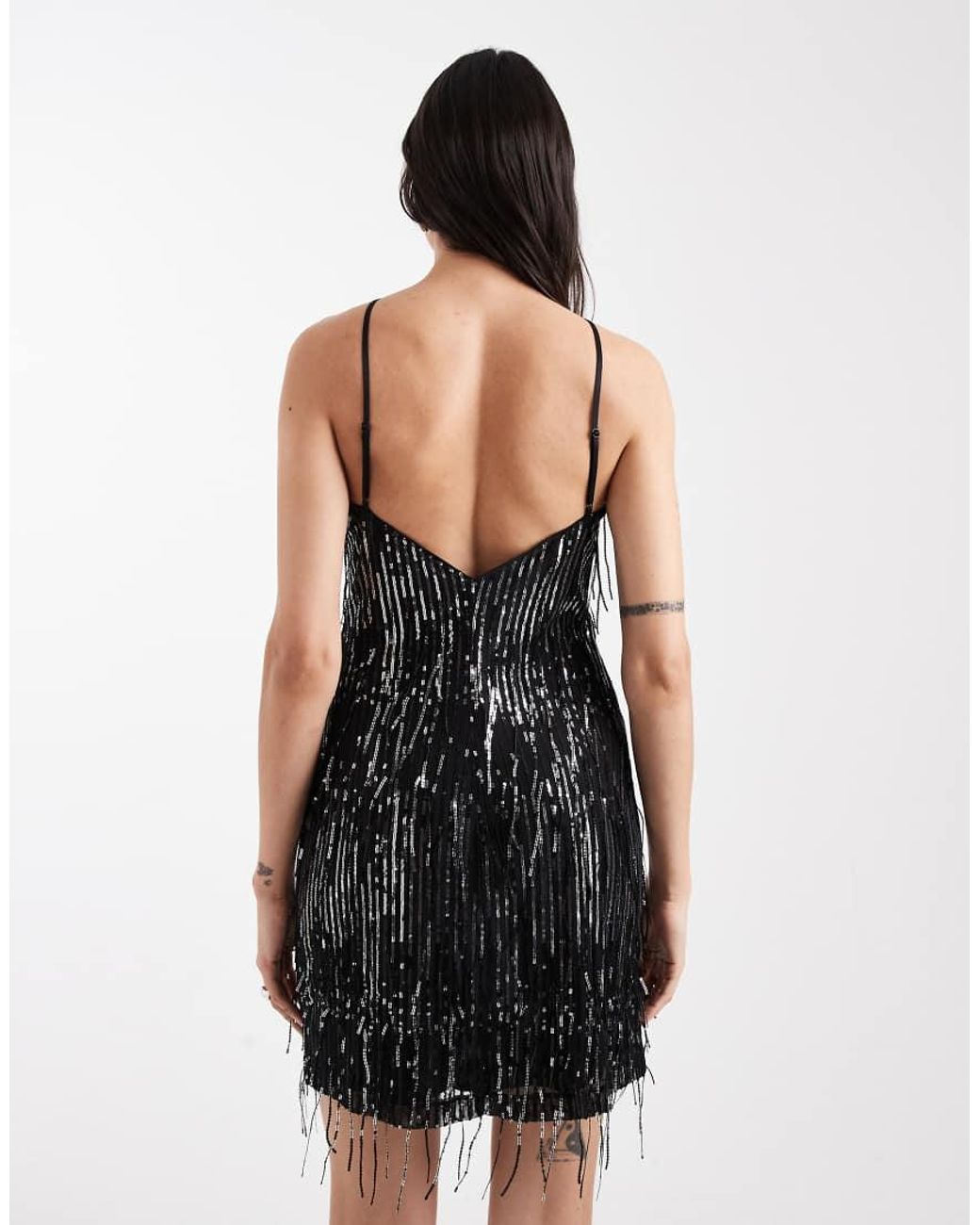 ONLY Black Tassle Sequins Halterneck Mini Dress