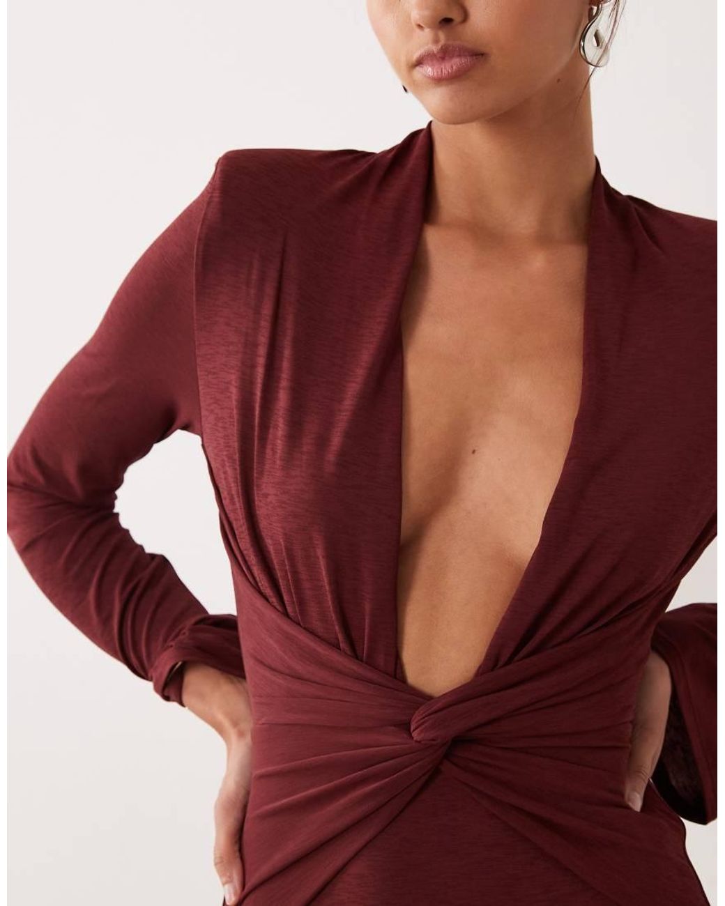 ASOS Red Second Skin Maxi Dress With Super Plunge And Twist Front