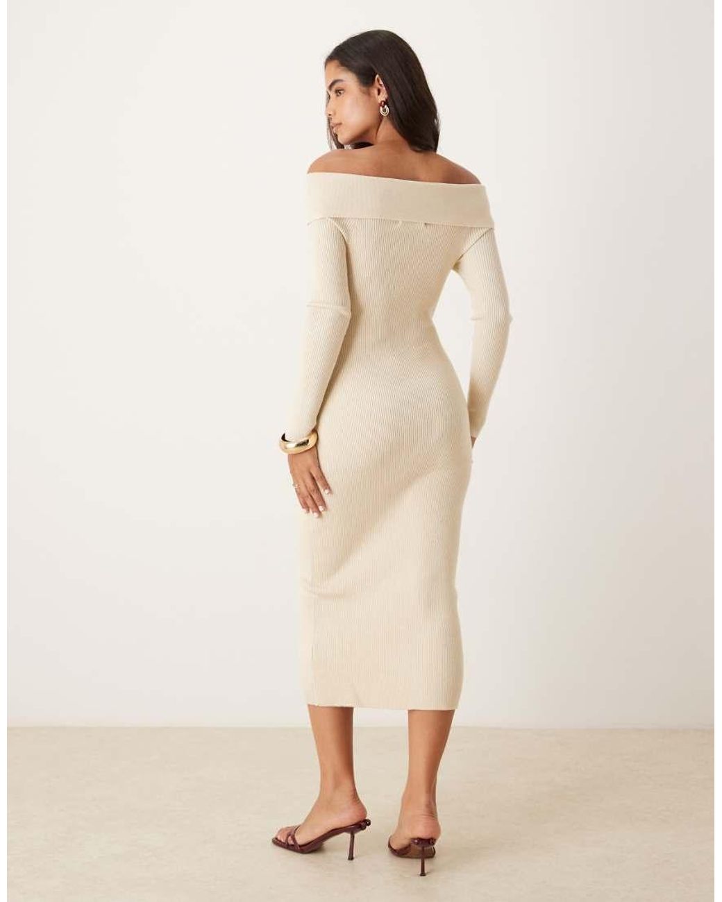 Glamorous Natural Bardot Knitted Midi-Dress