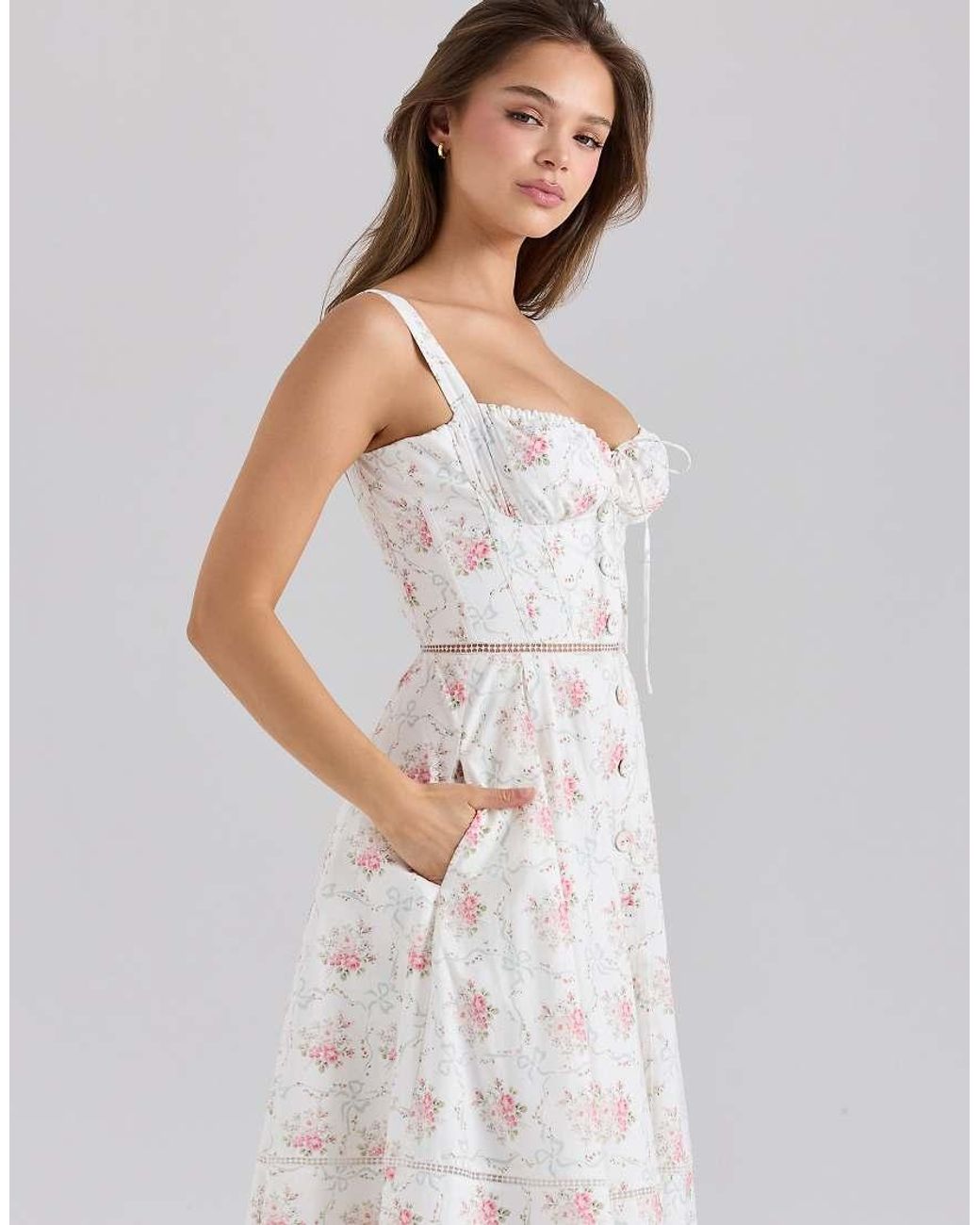 House Of Cb White Chiarina Cotton Button Front Midi Dress