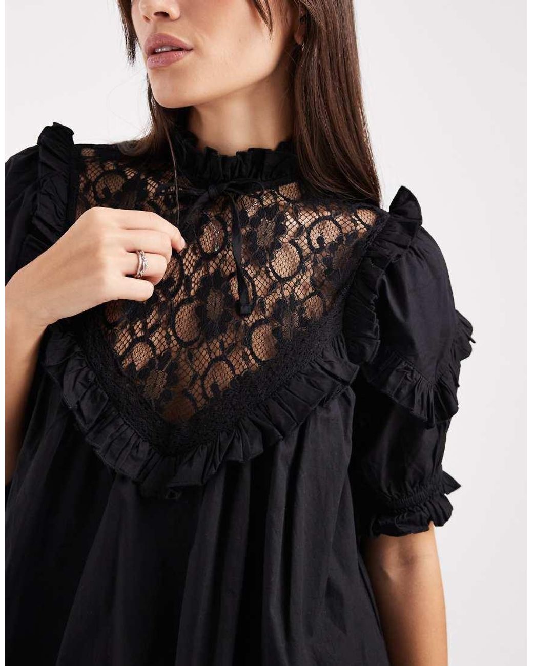 Miss Selfridge Black Lace Detail Mini Dress