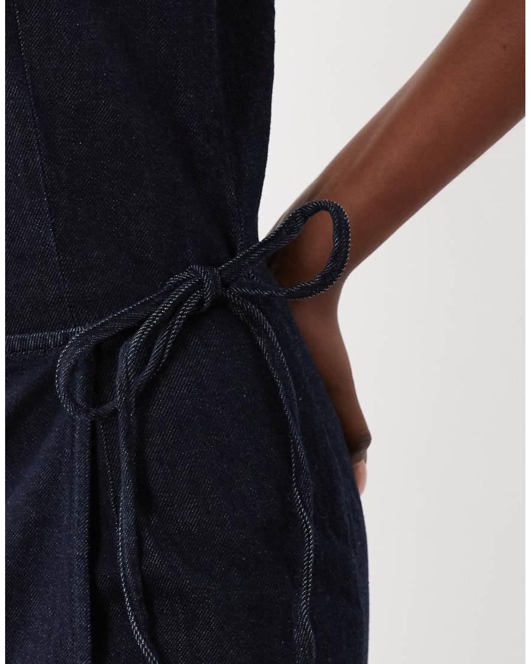 Mango Blue 100% Cotton Denim Tie Waist Mini Dress