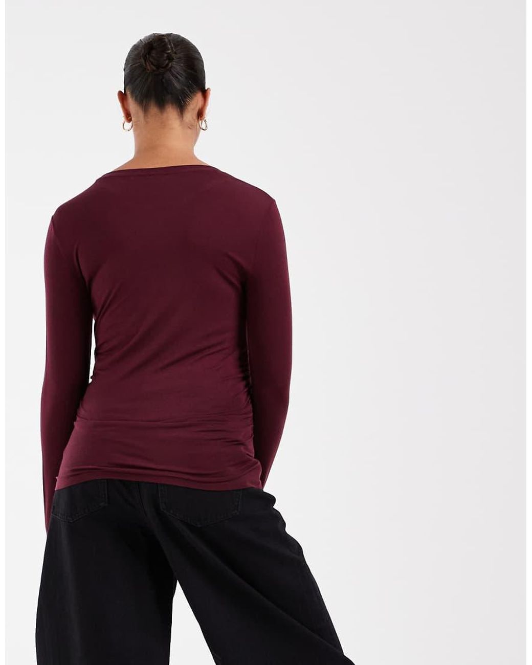 Vero Moda Red Long Sleeve Ruched Detail Jersey T-shirt