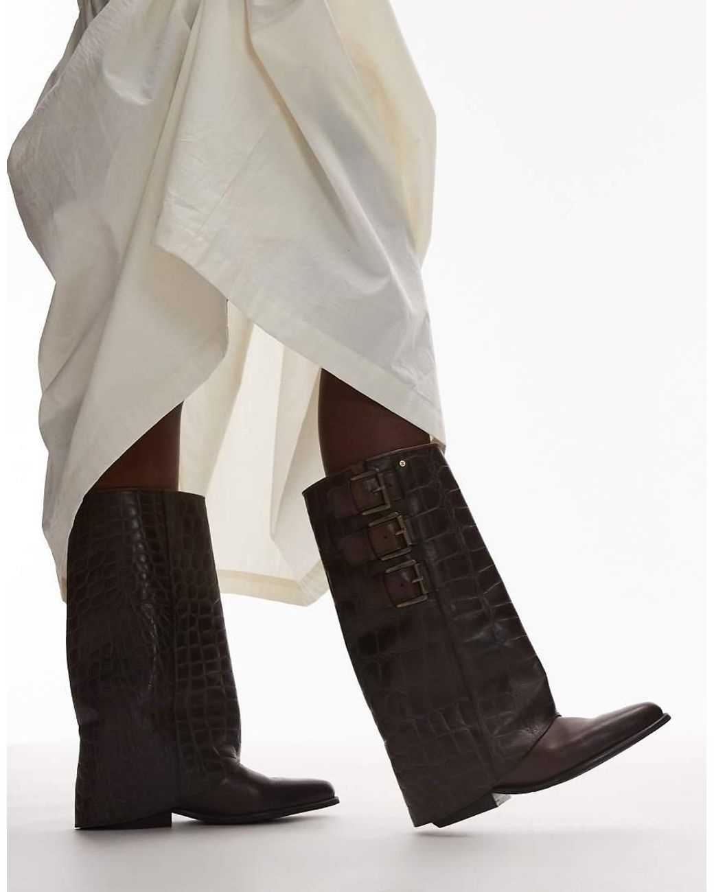 Bronx White Kendr-A Buckle Detail Fold Over Boot