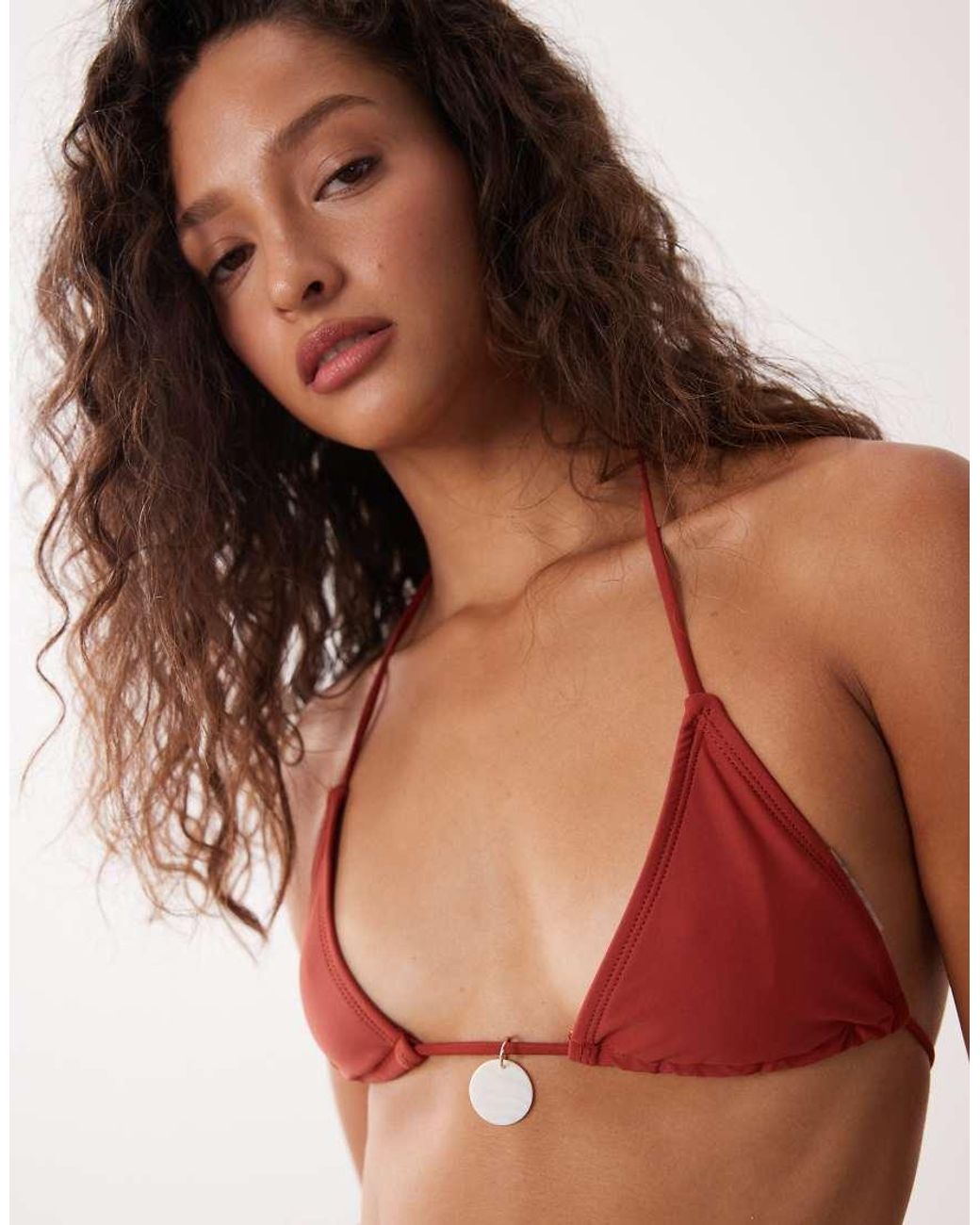 Motel Brown Pami Pearl Disk Bikini Top