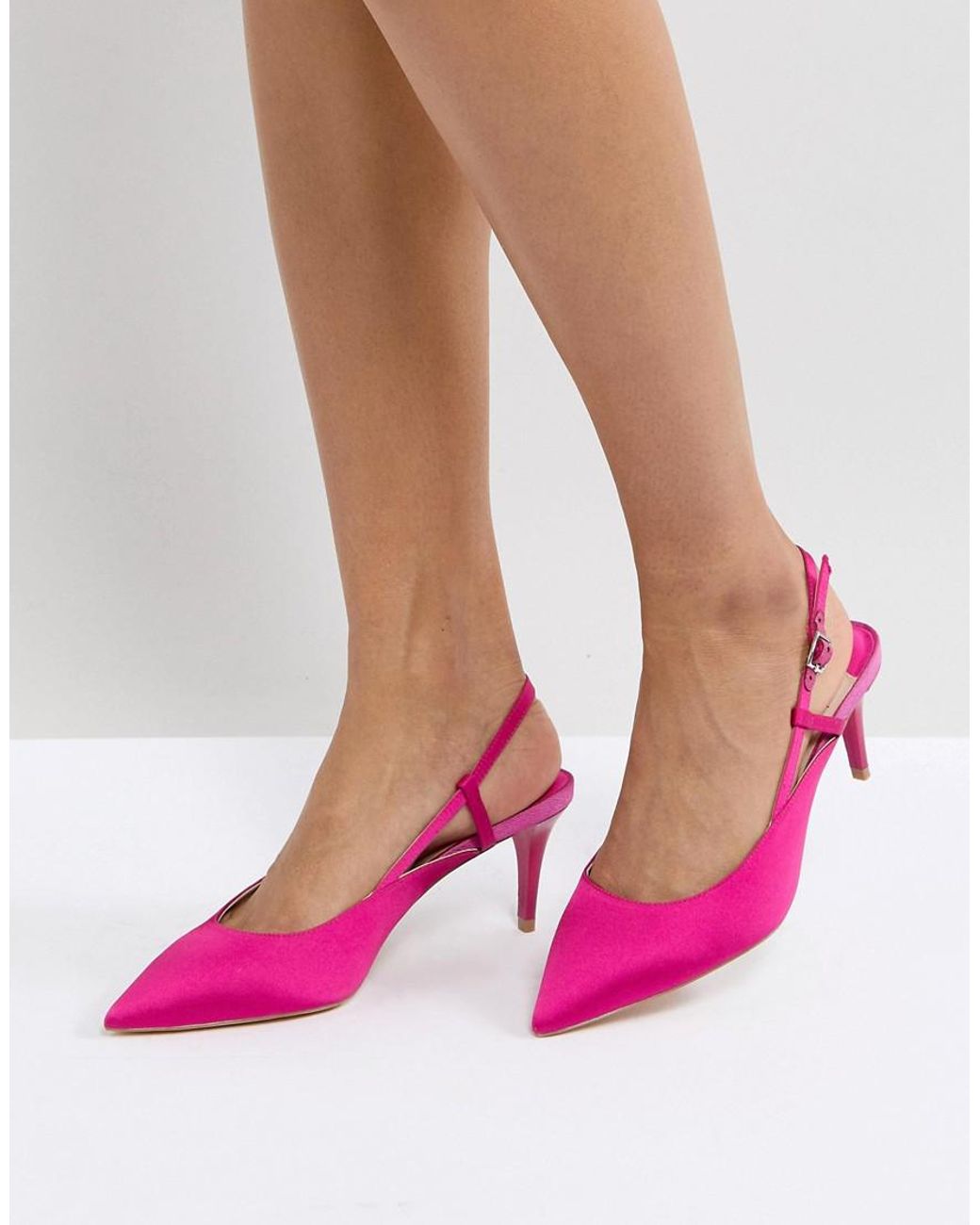Faith Pink Satin Kitten Heeled Shoes | Lyst UK