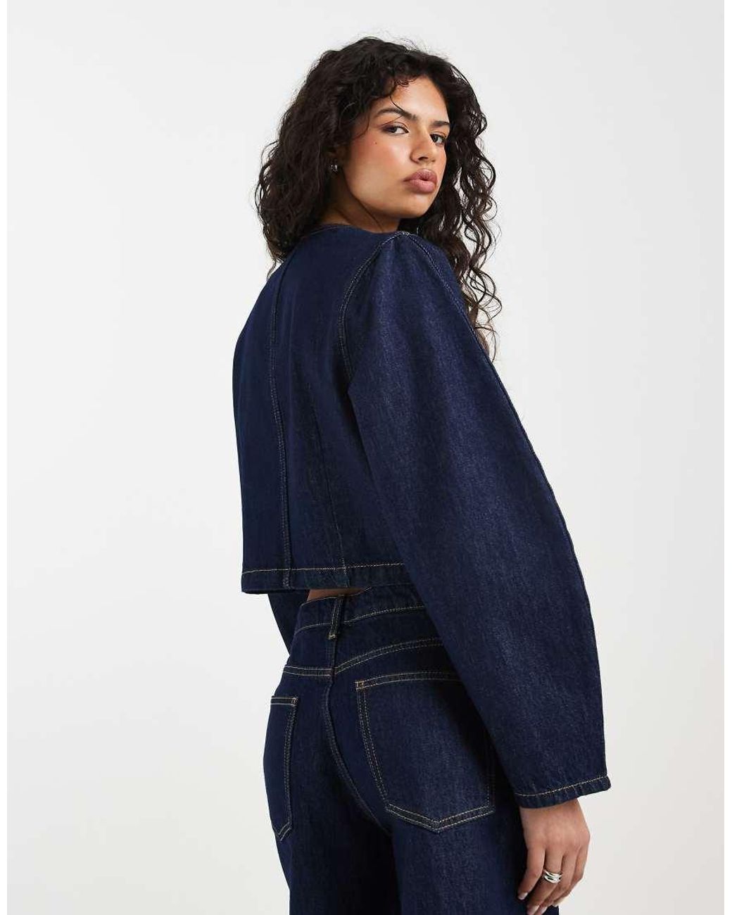 ASOS Blue Denim Double Breasted Cocoon Sleeve Jacket