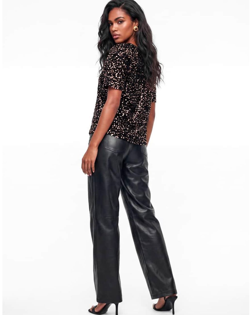 Lovedrobe Black Embellished Velvet Short Sleeve Boxy Top