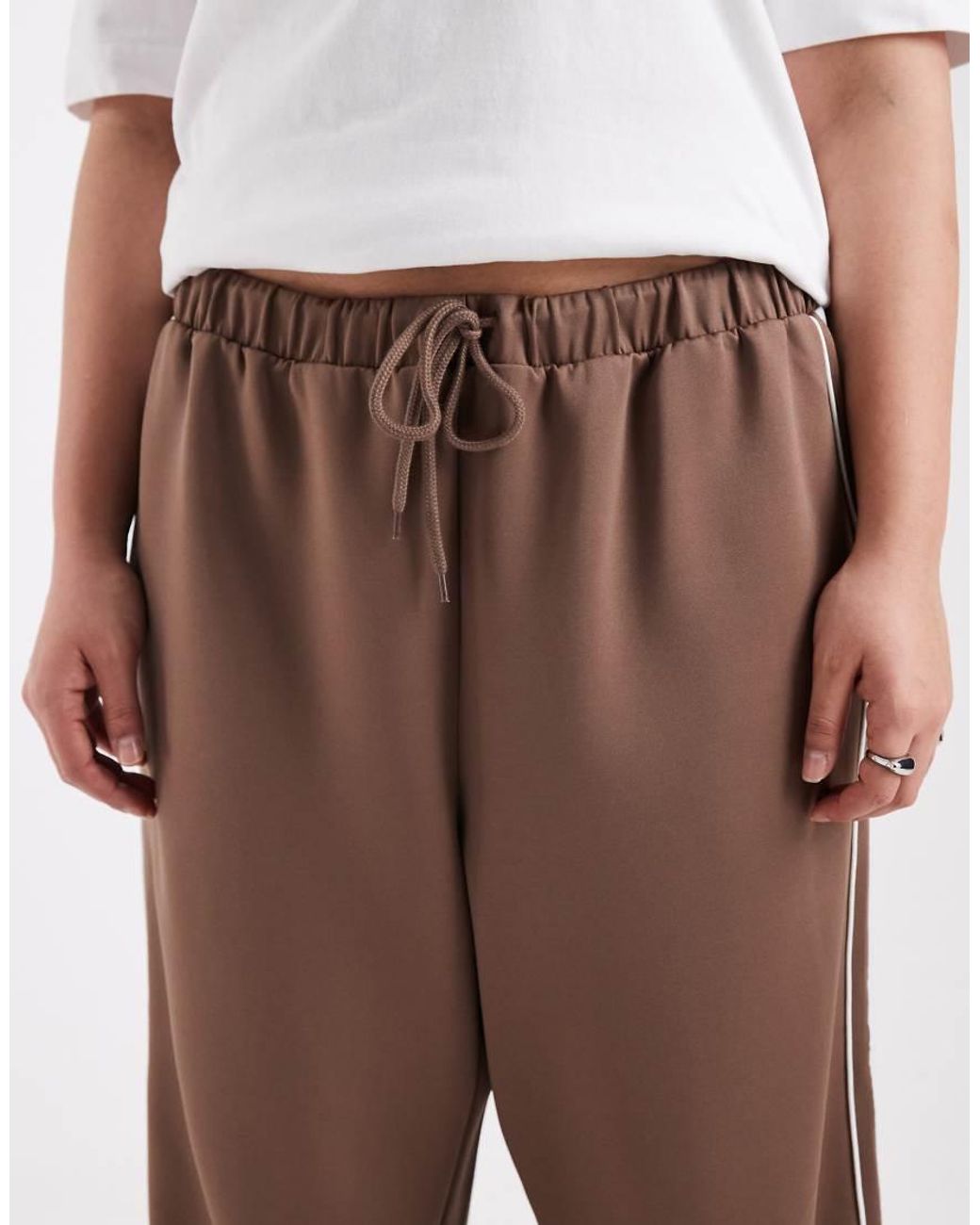 Pieces Plus Gray Pieces Curve Wide Leg Trousers With Side Stripe
