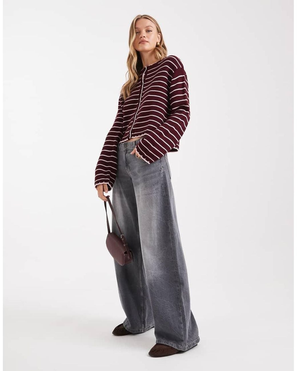 Miss Selfridge Red Striped Blanket Stitch Cardigan