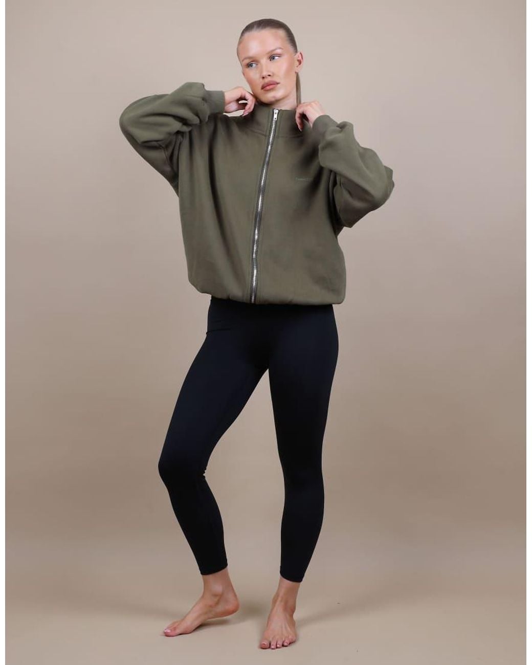 SIMMI Green Bronte Zip Through Funnel Neck Sweatshirt