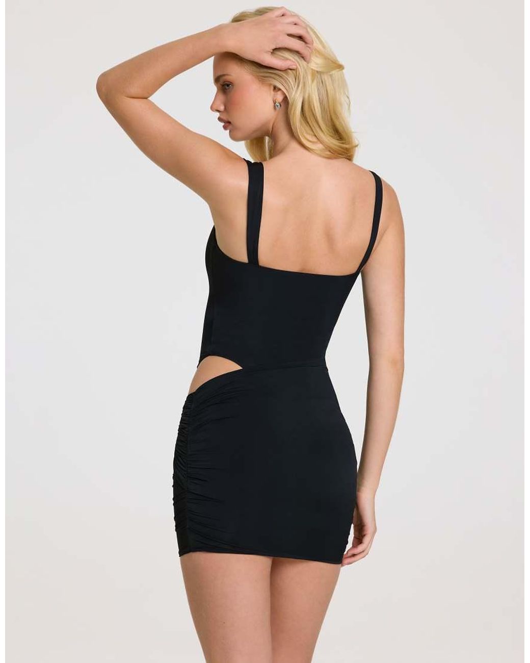 Oh Polly Black Square Neck Cut Out Detail Wrap Skirt Mini Dress