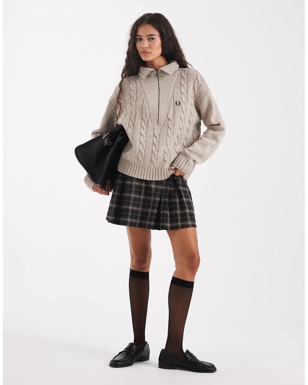 Fred Perry Half Zip Cable Knit Sweater in Grey | Lyst UK