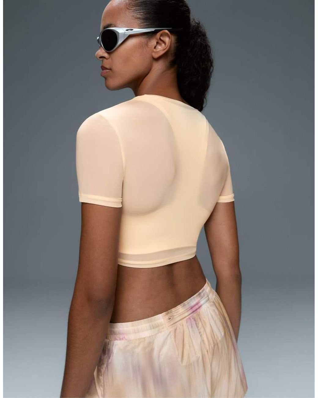 Oysho Natural Short-Sleeved Sheer Tank Top