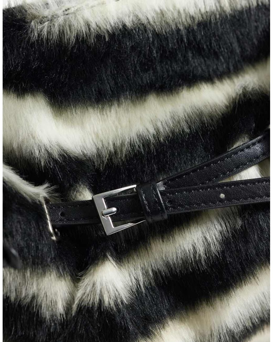 Gina Tricot Black Faux Fur Shoulder Bag With Strap And Clutch Detail