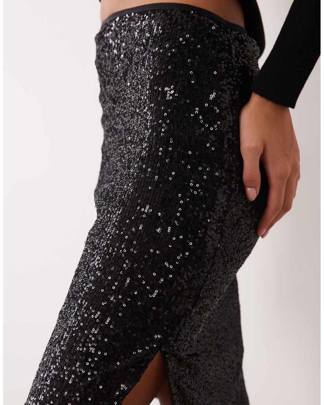 ASOS Black Allover Sequin Pencil Midi Skirt