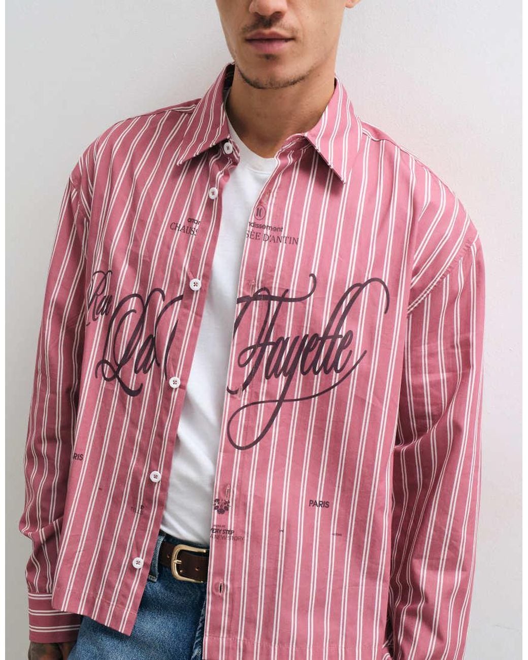 ASOS Pink Boxy Oversized Stripe Shirt With Placement Print for men