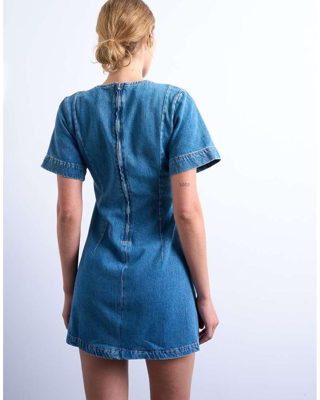 TOPSHOP Blue Denim Short Sleeved Structured Mini Dress