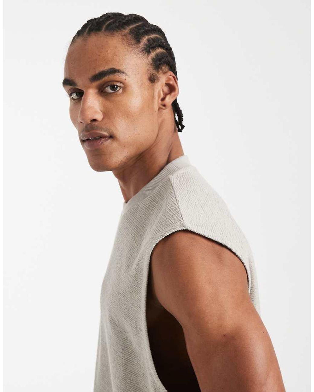 ASOS Natural Super Heavyweight Oversized Tank Top With Back Puff Print for men