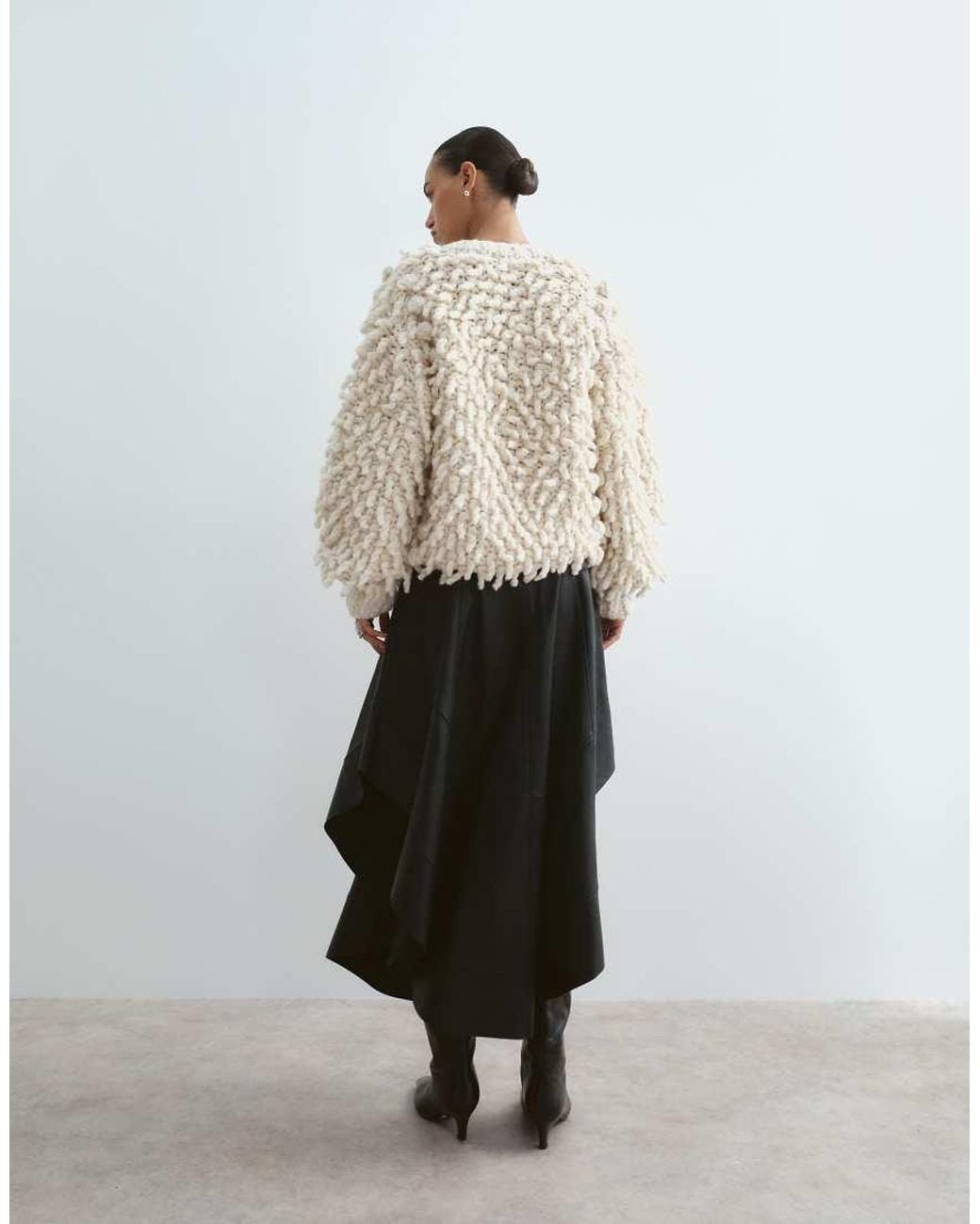 ARRANGE White Premium Leather Button Down Skirt With Seam Detail