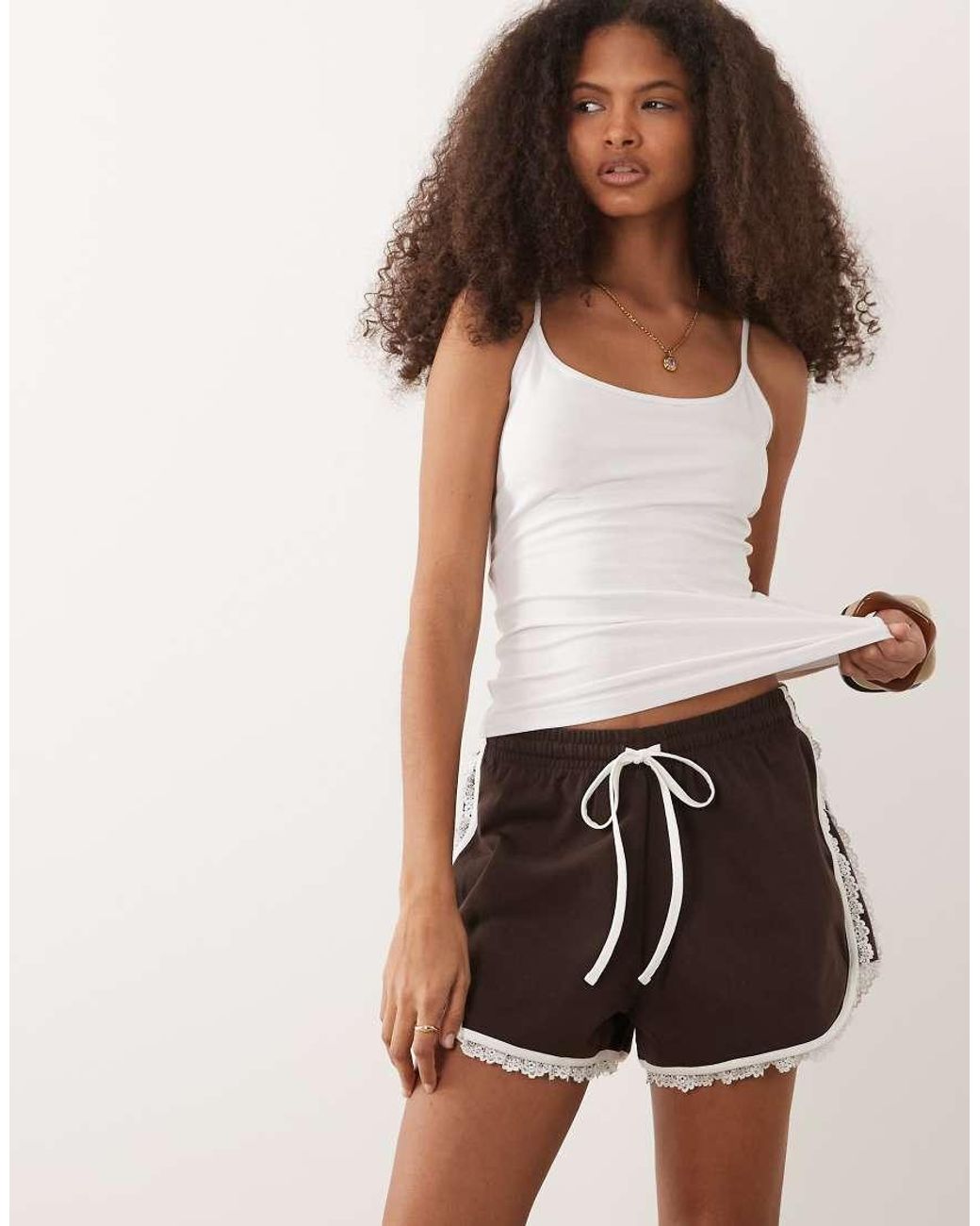 ASOS Brown Contrast Lace Detail Runner Short