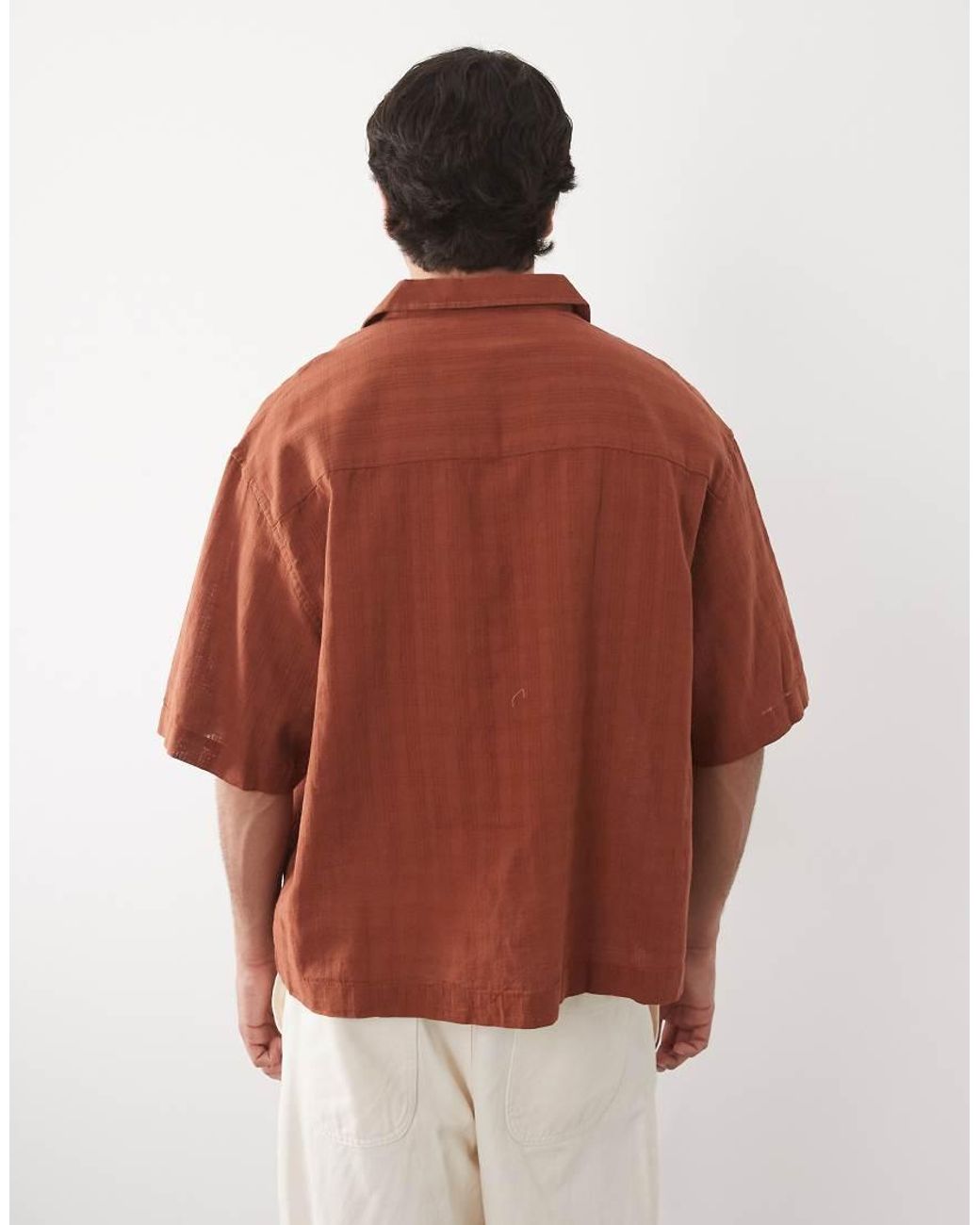 ASOS Red Boxy Oversized Overhead Shirt With Linen for men