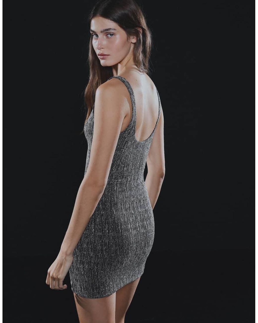 Bershka Black Metallic Thread Strappy Mini Dress
