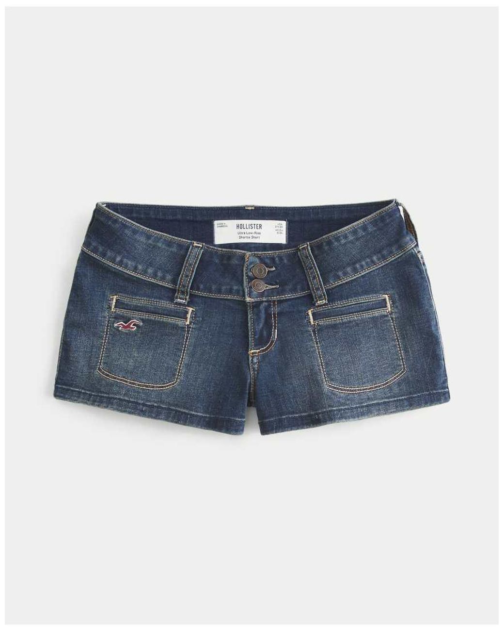 Hollister Blue Ultra Low-Rise Jean Shortie Shorts