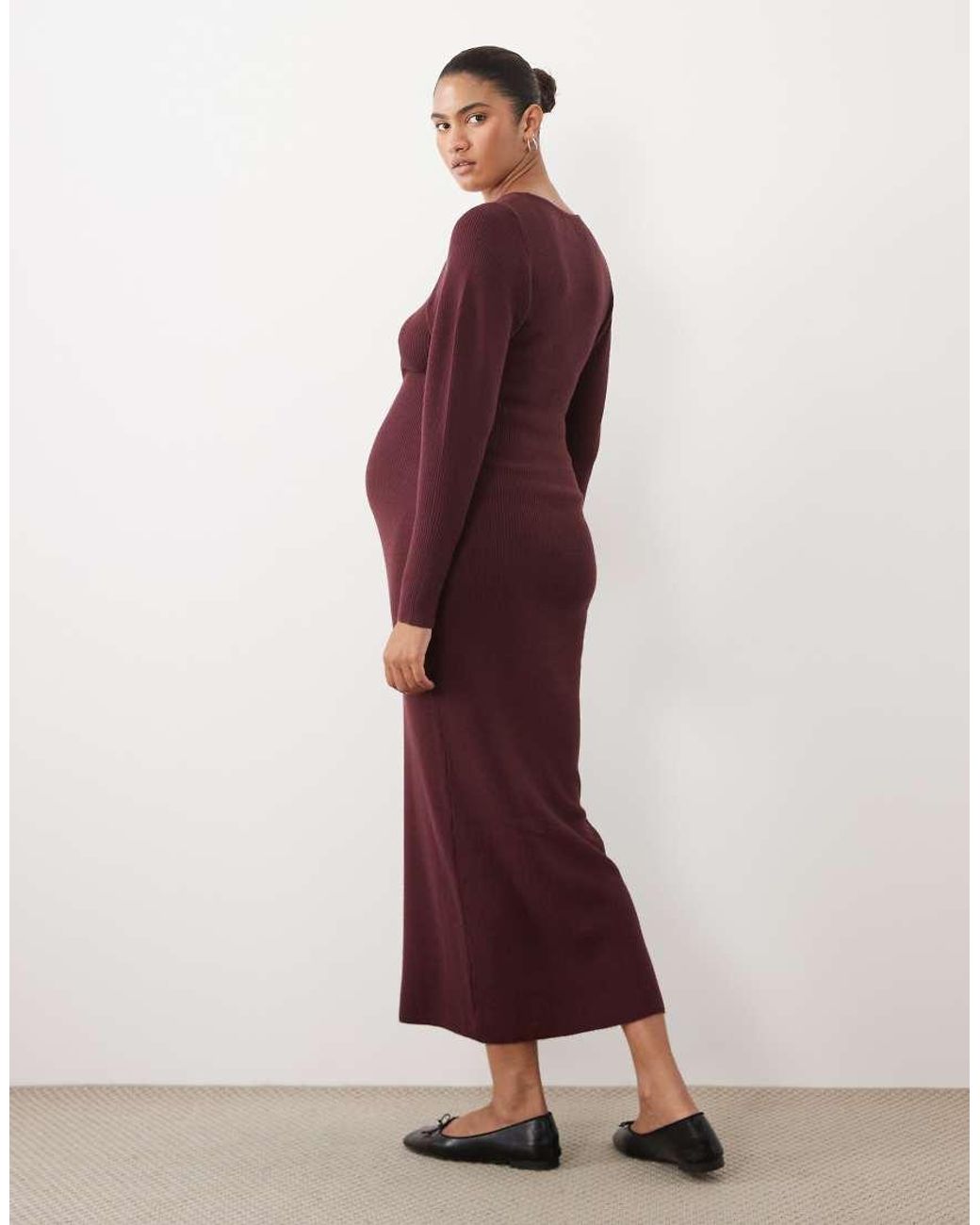 ASOS Red Asos Design Maternity Knitted Structu Scoop Neck Maxi Dress