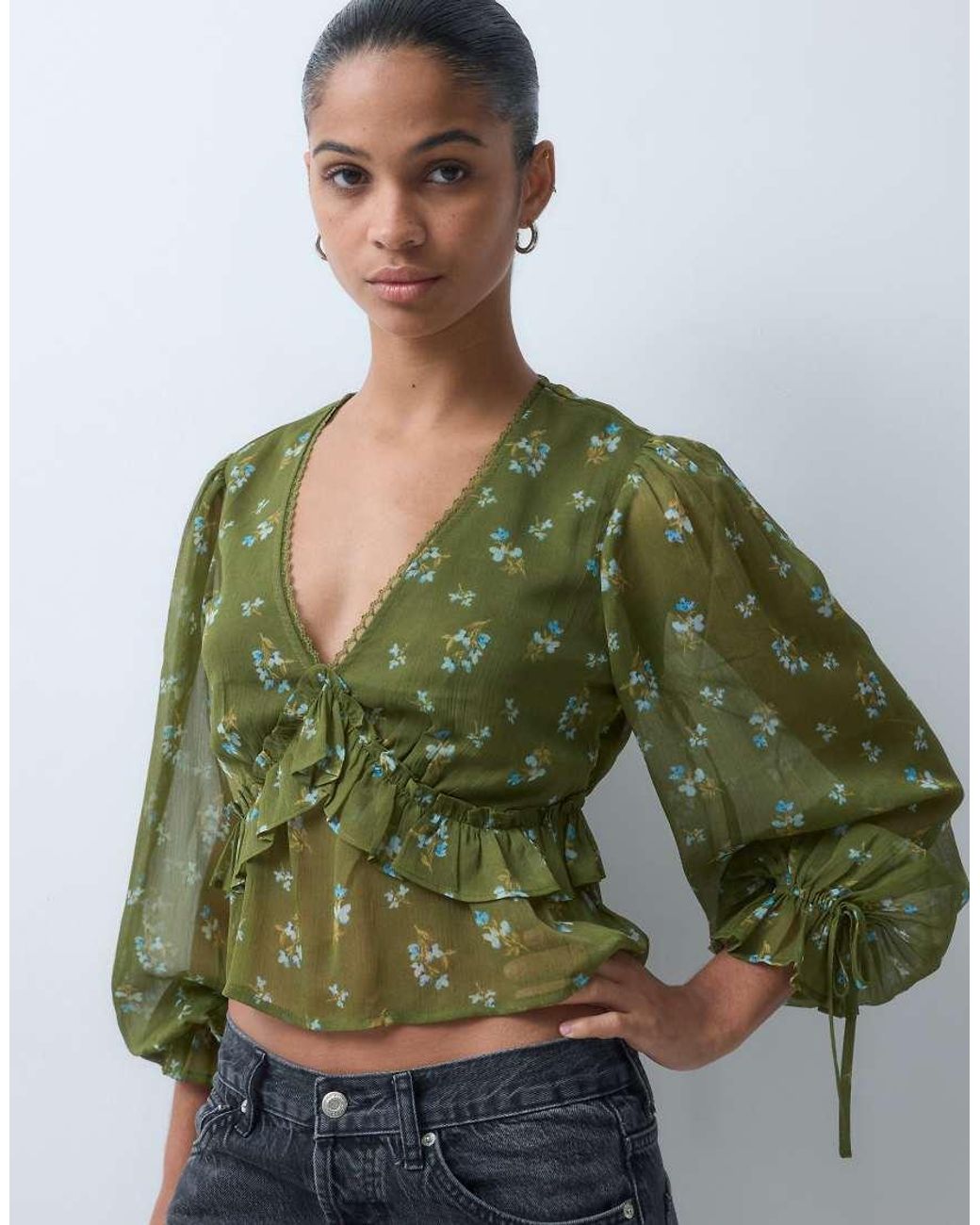 Wednesday's Girl Green Long Sleeve Floaty Blouse