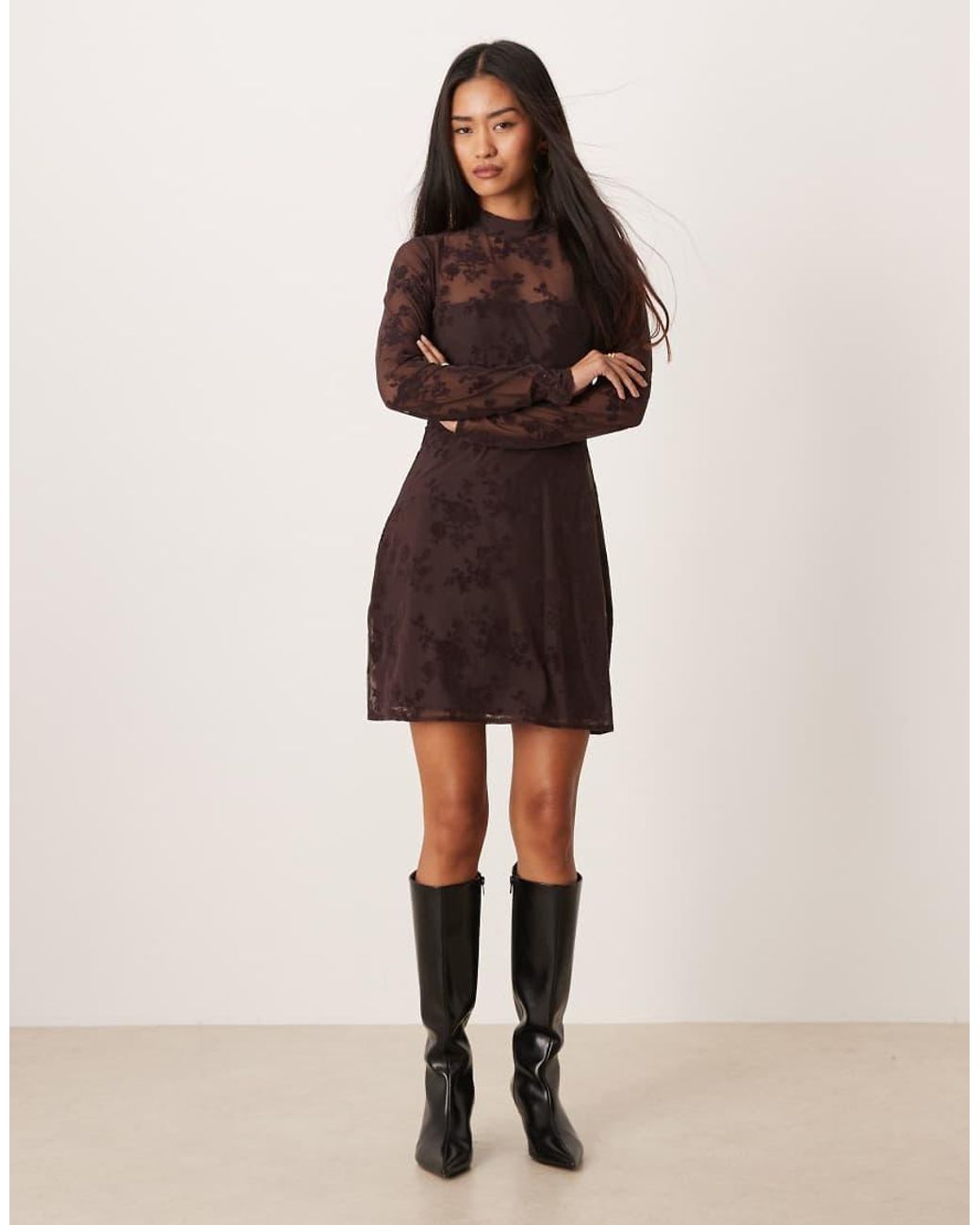 Abercrombie & Fitch Brown High Neck Open Back Mini Dress With Bra Insert