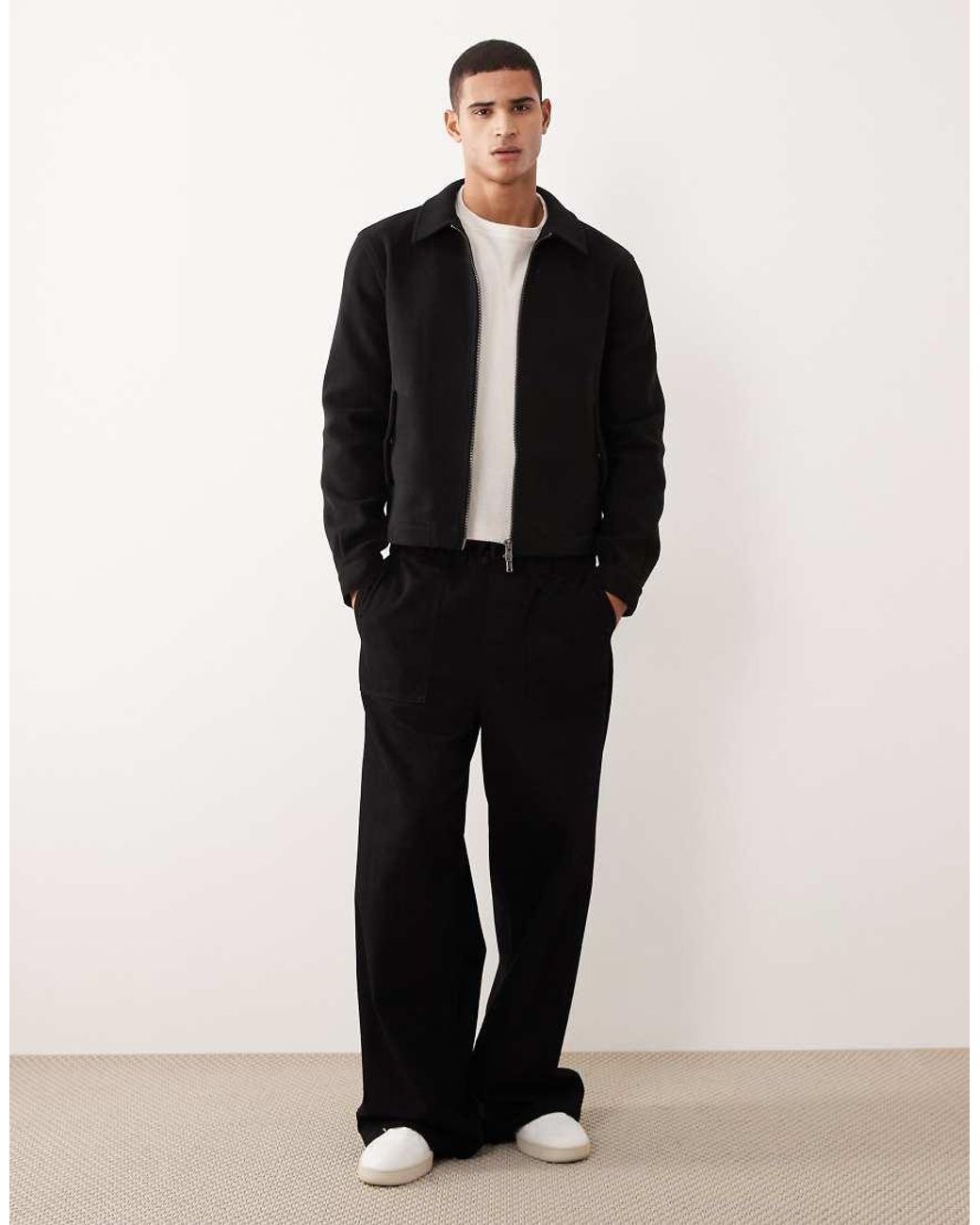 ASOS Blue Wool Look Harrington Jacket for men