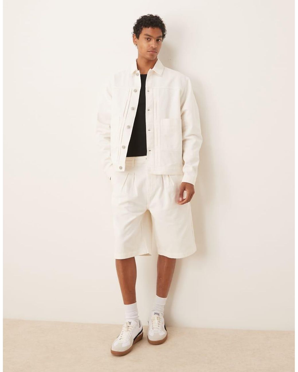 ASOS Natural Co-ord Pleated Harrington Jacket for men