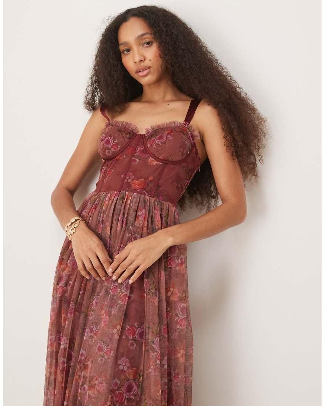 LACE & BEADS Pink Corset Tulle Midaxi Dress