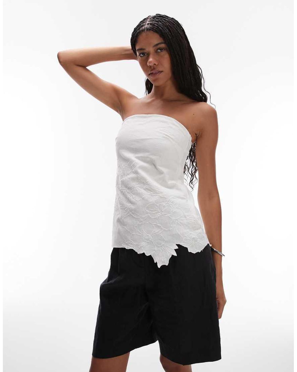 TOPSHOP White Embroided Cutwork Floral Bandeau Top