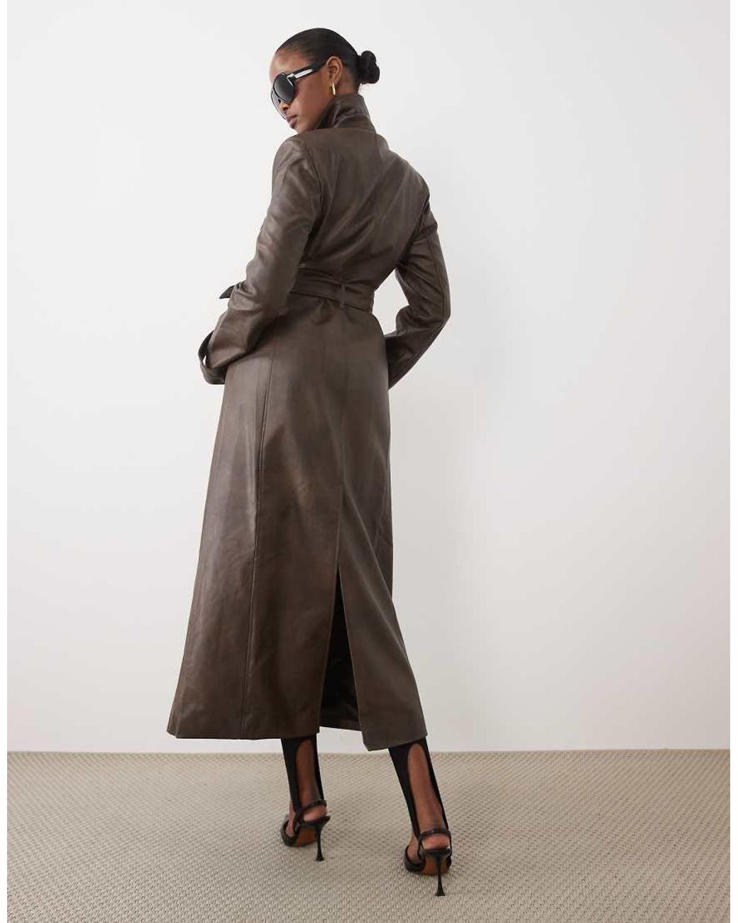 Bardot Natural Faux Leather Longline Belted Trench Coat