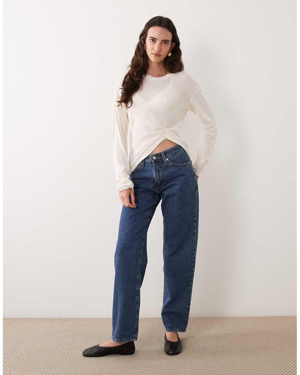 ASOS Blue Ruched Hem Long Sleeve T-shirt