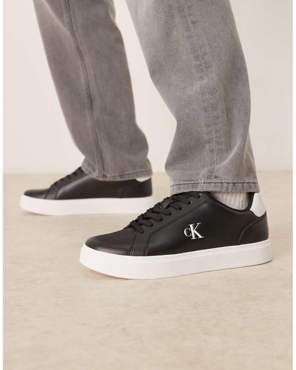 Calvin Klein Natural Classic Leather Cupsole Sneakers for men