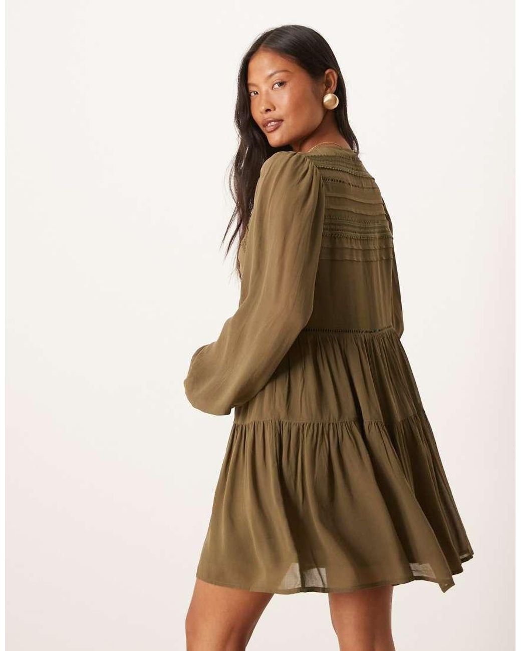 Nobody's Child Petite Brown Marley Boho V-Neck Mini Dress