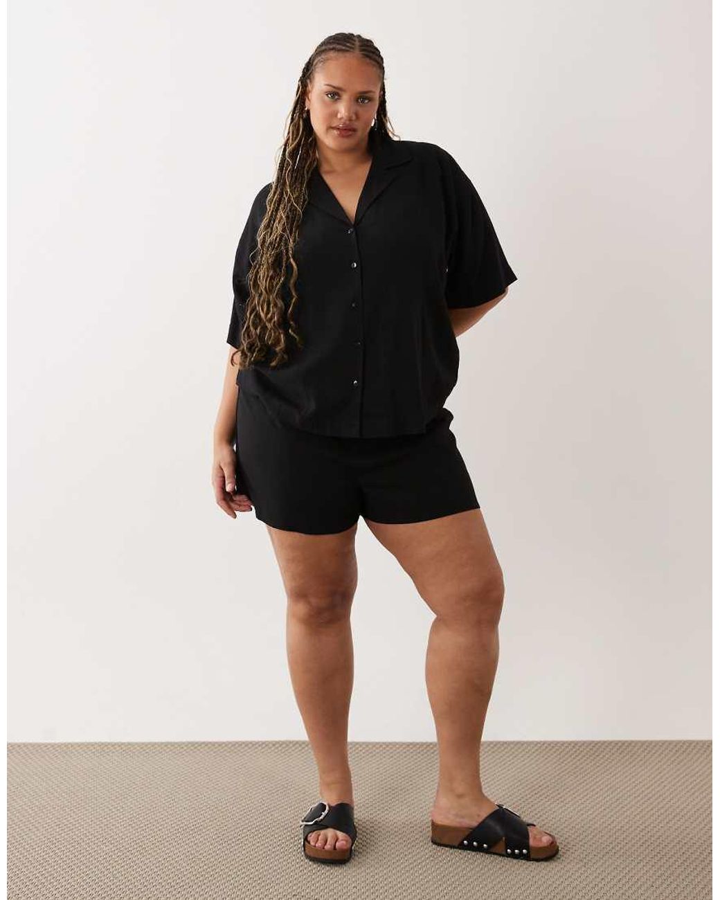 ASOS Black Asos Design Curve Revere Collar Linen Shirt