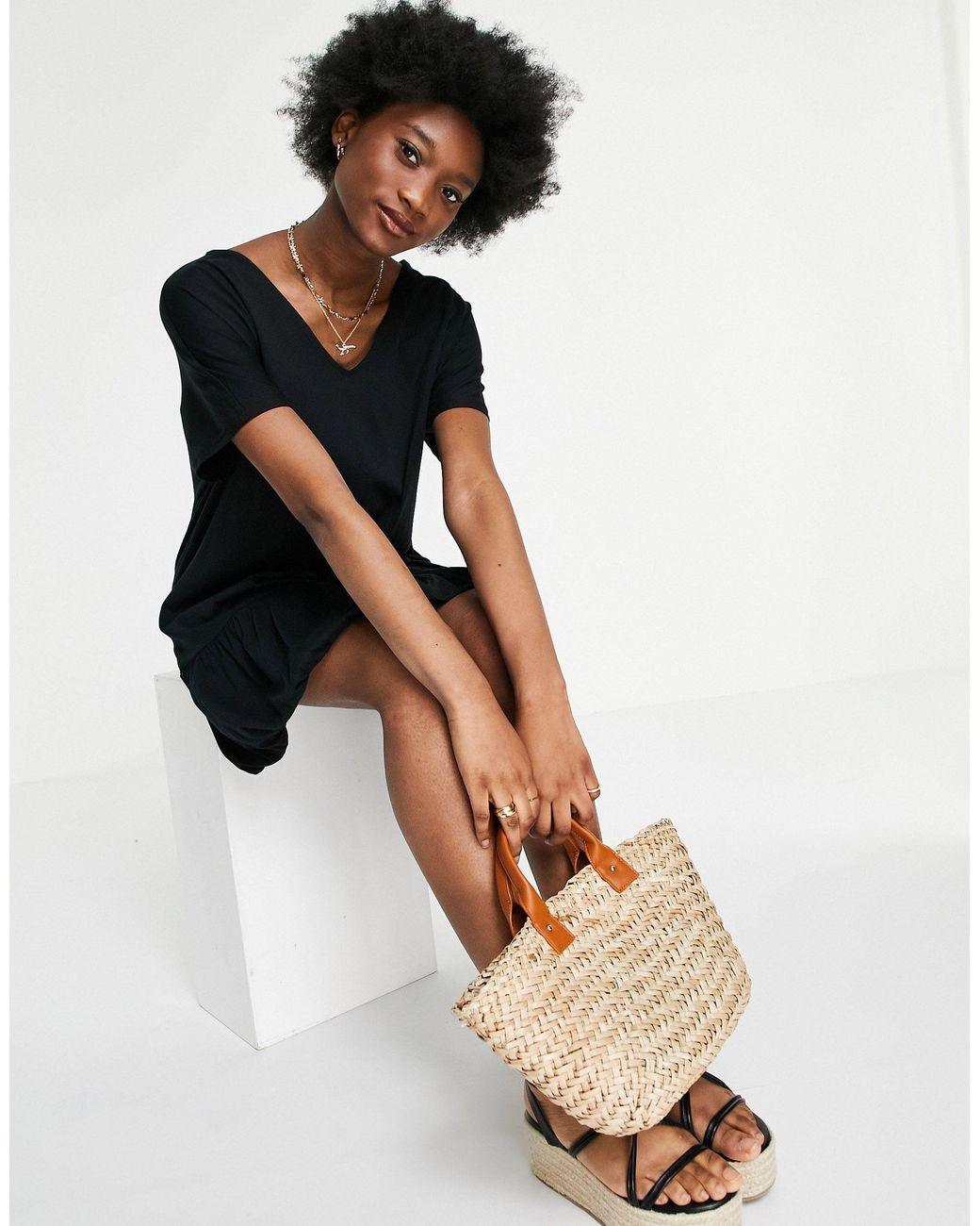 ASOS V Neck Bubble Hem T-shirt Dress in 