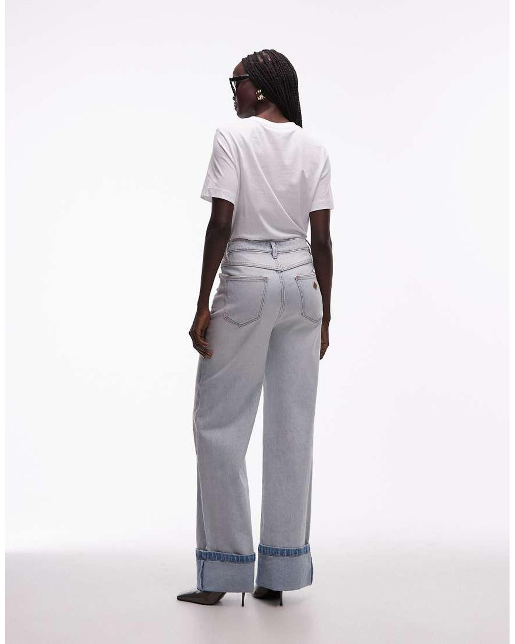 Abrand Jeans White 94 High Rise Straight Leg Jeans With Turn Up