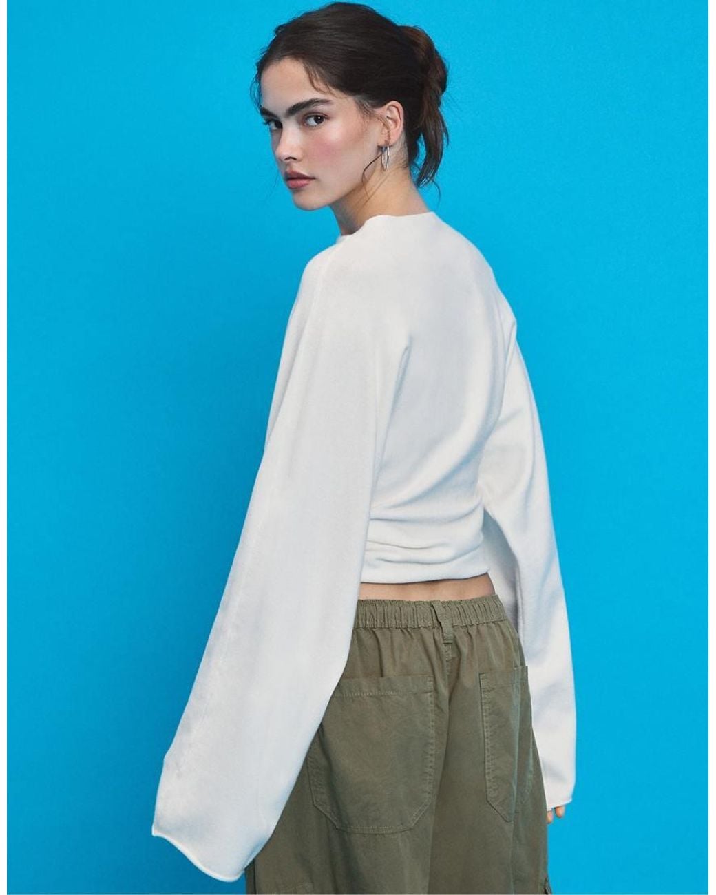 Stradivarius Blue Stand Collar Knit Jumper With Kimono Sleeves