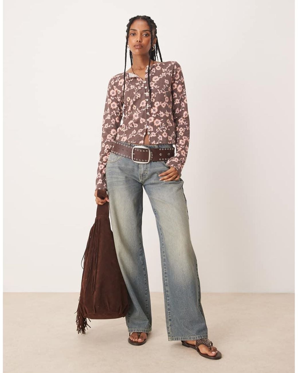 Free People Red Tilly Long Sleeve Printed Top