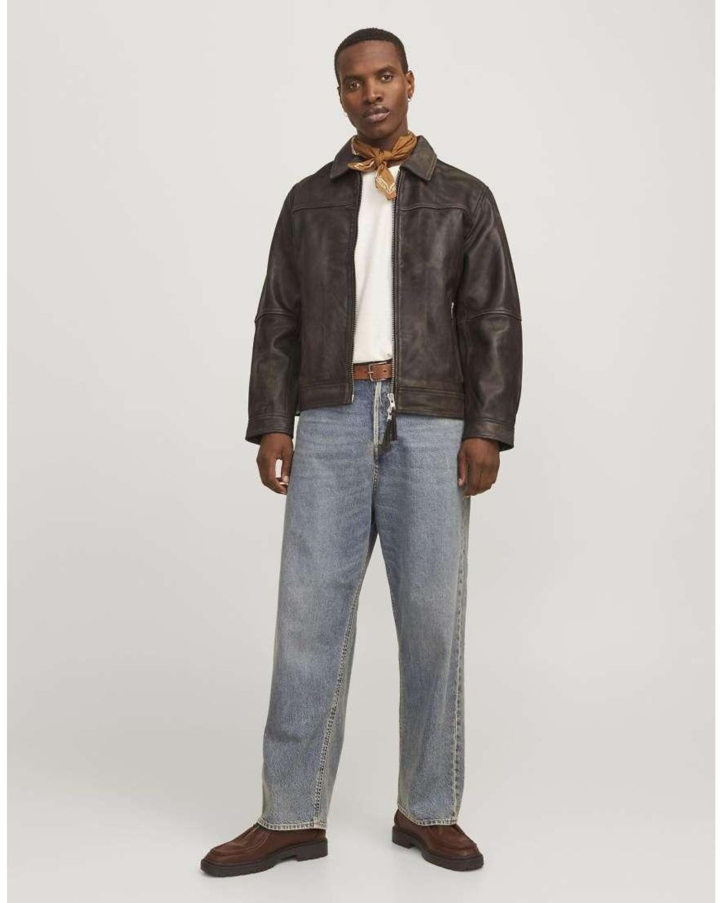 Jack & Jones Brown Leather Jacket for men