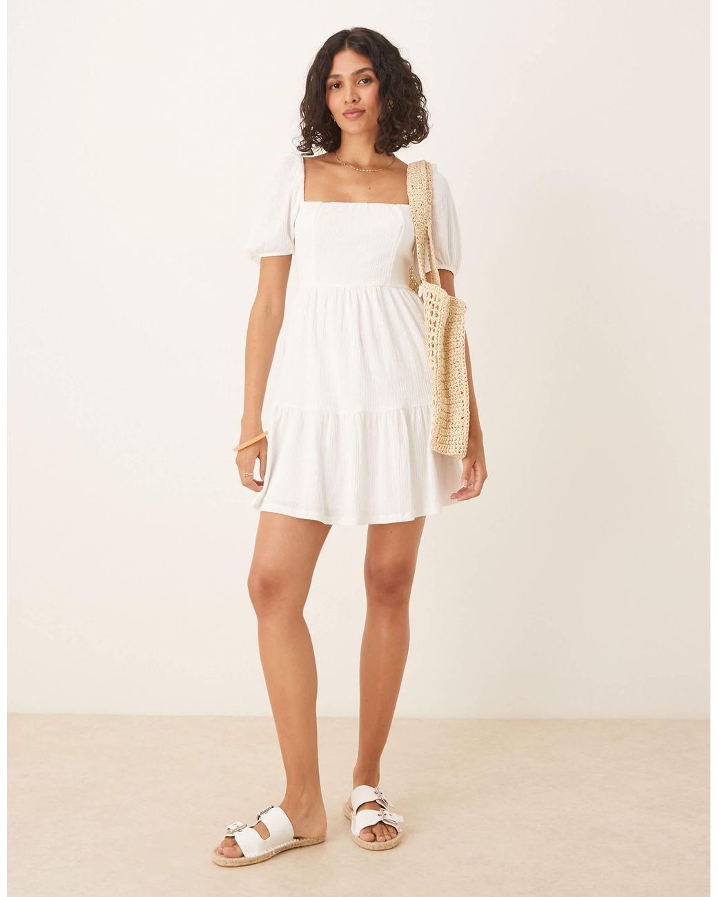 Gina Tricot Short Sleeve Tie Back Mini Summer Dress in Natural | Lyst Gina Tricot Short Sleeve Tie Back Mini Summer Dress in Natural | Lyst