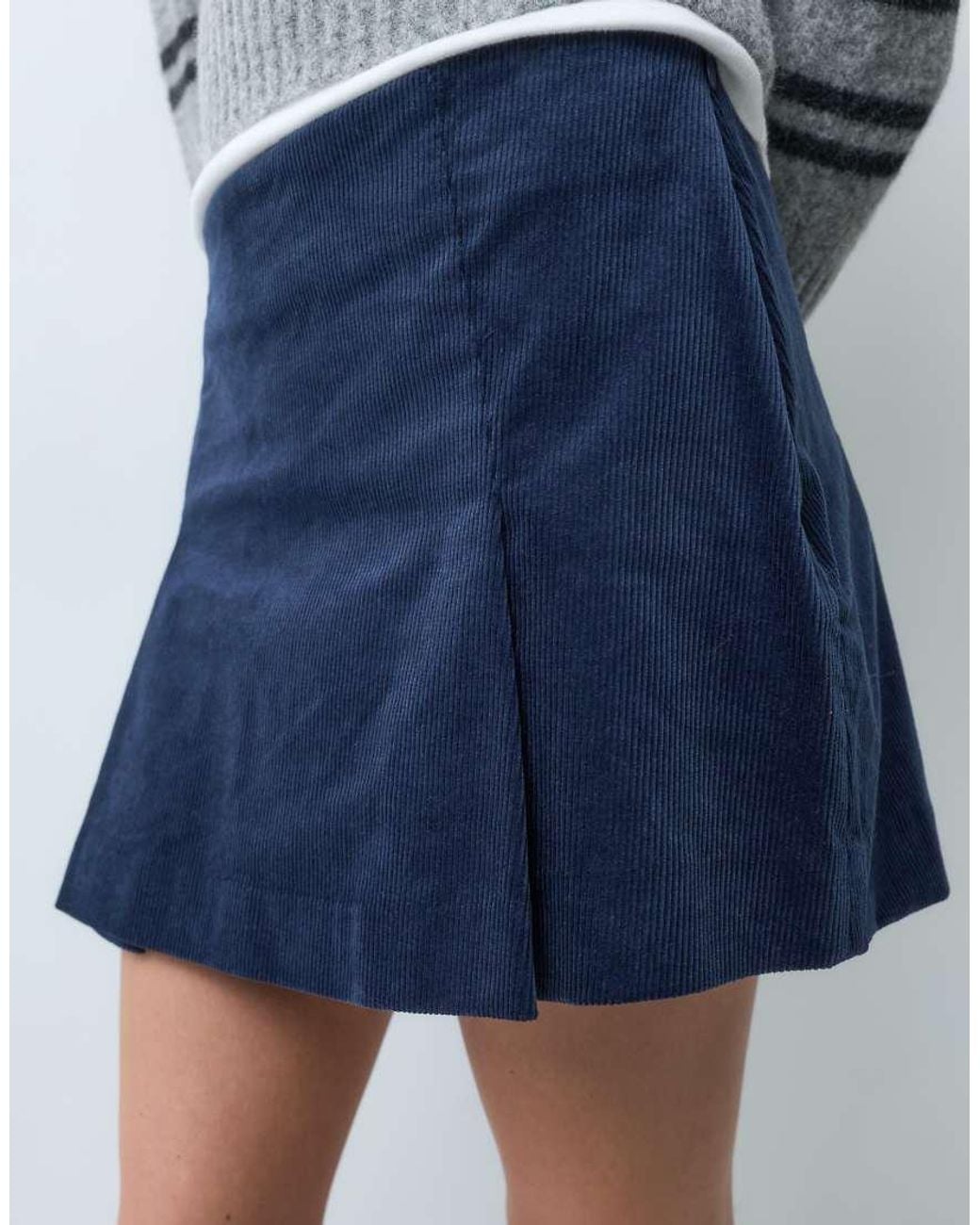 ONLY Blue Pleated Cord Mini Skirt